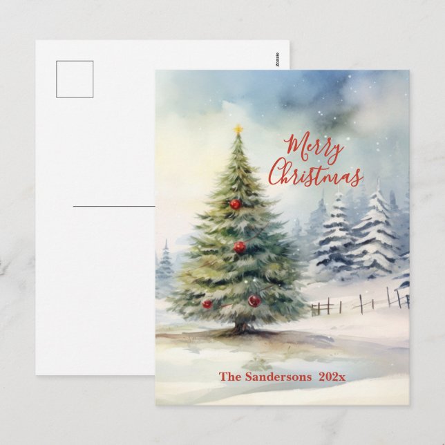 Evergreen Julgran Vintage Helg Vykort (Fram/baksida)