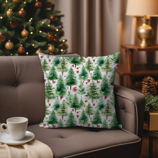 Evergreen Julgran Watercolor Winter Forest Kudde