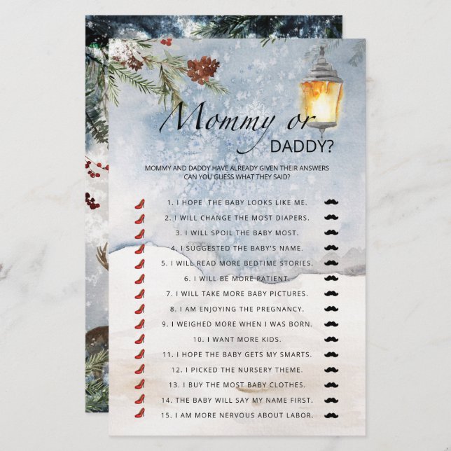 Evergreen mamma eller babyduschspel (Fram/baksida)