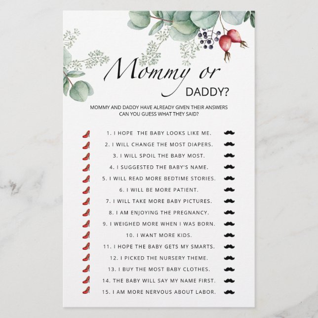 Evergreen mamma eller babyduschspel (Framsida)