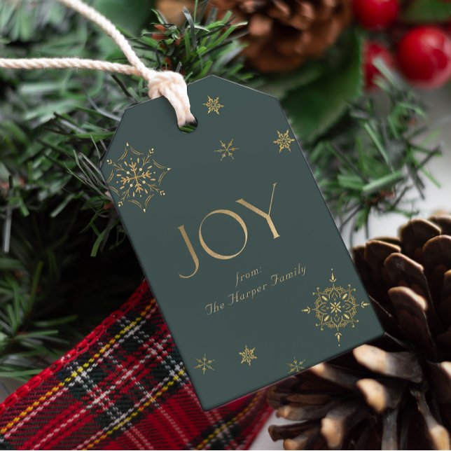 Evergreen Modern Snowflake Joy Presentetikett (Evergreen Modern Snowflake Joy Gift Tags)