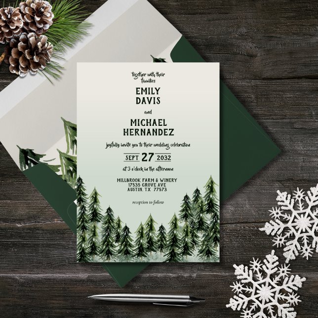 Evergreen Mountain Forest Grönt White Black Inbjudningar (Skapare uppladdad)