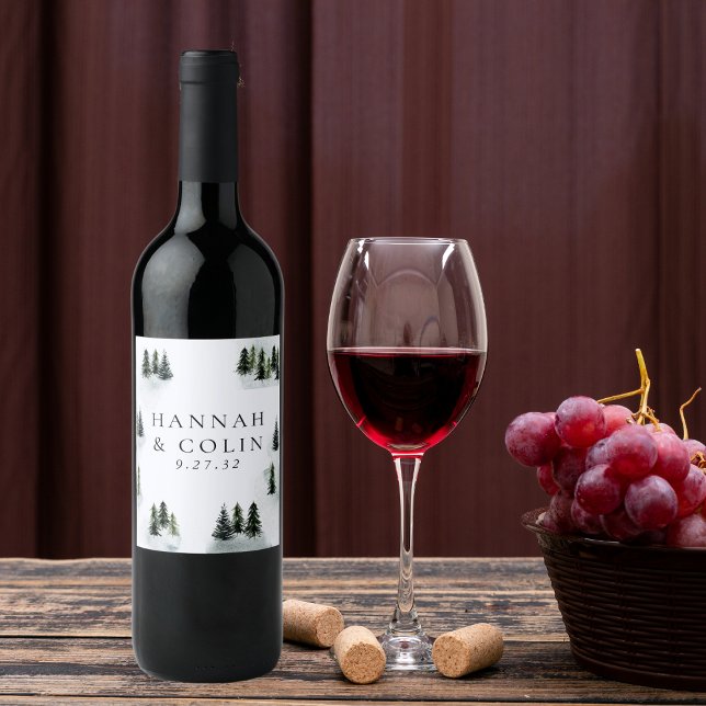 Evergreen Mountain Glen White Grönt Black Vinflaska Etikett (Skapare uppladdad)