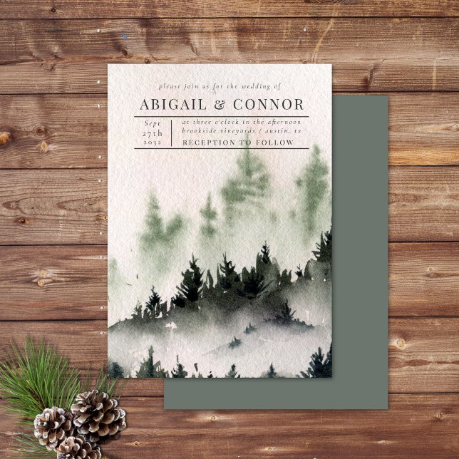Evergreen Mountain Mist Rustic Winter White Grått Inbjudningar (Skapare uppladdad)