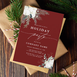 Evergreen och Cotton Flower Red Julfest Inbjudningar