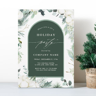 Evergreen och Cotton Flower Watercolor Julfest Inbjudningar