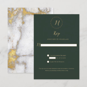 Evergreen och Guld Marble Monogram Lodrät OSA Kort