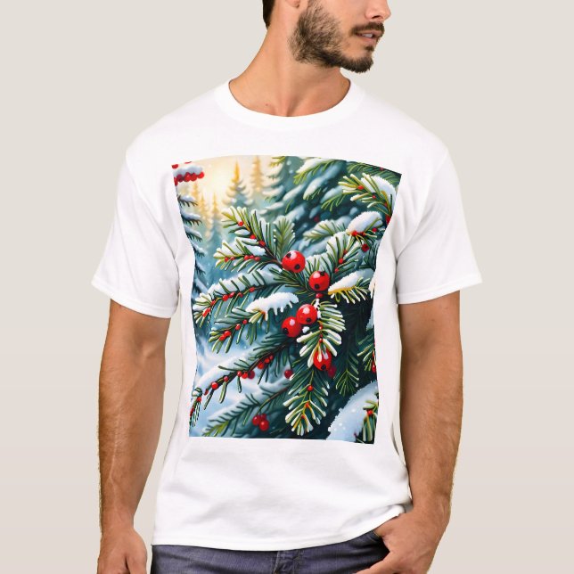 Evergreen och Holly Berries T Shirt (Framsida)