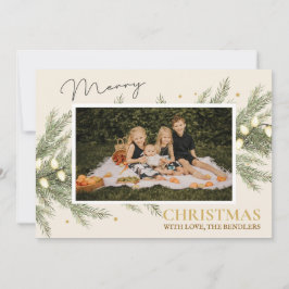 Evergreen och Ljus Family Photo jul Card Julkort