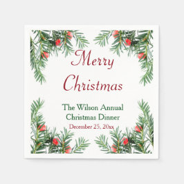 Evergreen och Red Berries Jul Napkins Pappersservett