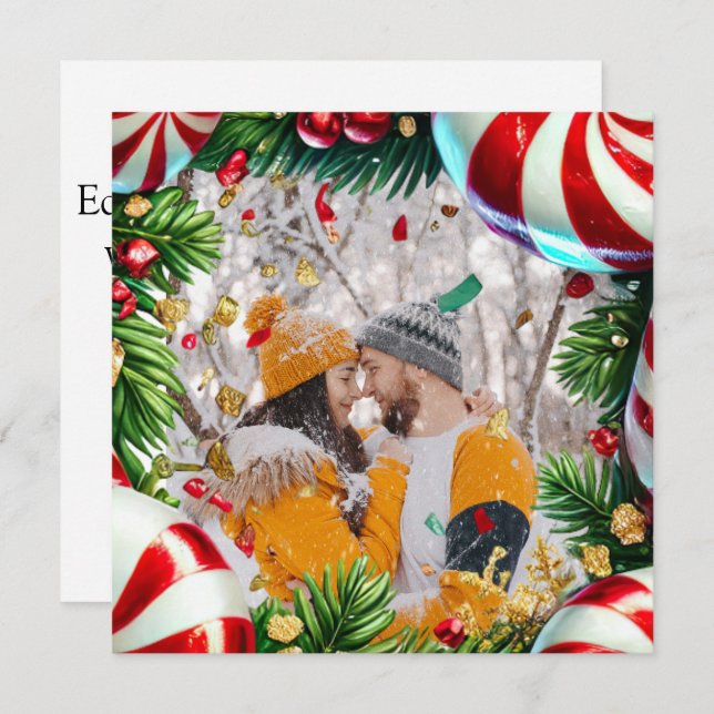 Evergreen Photo gräns med Mints för jul Julkort (Fram/baksida)