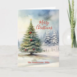 Evergreen Pine Vintage Tree Christmas Card Helgkort