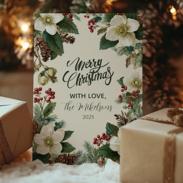 Evergreen Pinecone Helgdag Firande Julkort (Skapare uppladdad)