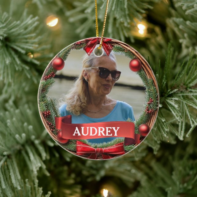 Evergreen Pinecone Wreath ANY Photo Julgransprydnad Keramik (Träd)