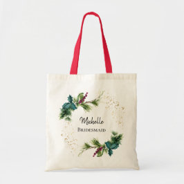 Evergreen Red Berry Winter Wedding Bridesmaid Gift Tygkasse