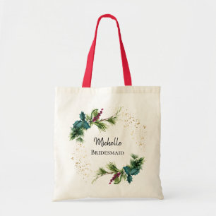 Evergreen Red Berry Winter Wedding Bridesmaid Gift Tygkasse