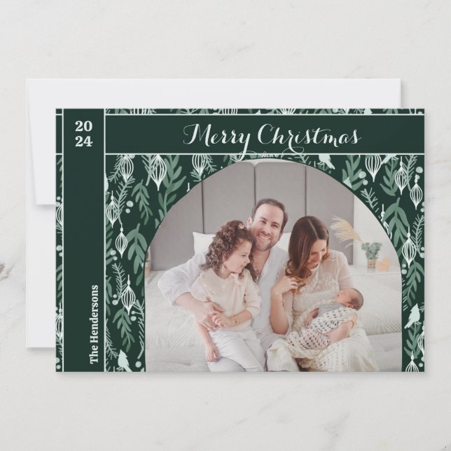 Evergreen Ribbon Modern One Photo jul Julkort (Framsida)