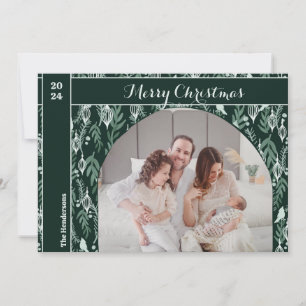 Evergreen Ribbon Modern One Photo jul Julkort