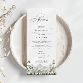 Evergreen Rustic Mountain Forest Boho Bröllop Menu Meny