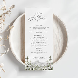 Evergreen Rustic Mountain Forest Boho Bröllop Menu Meny
