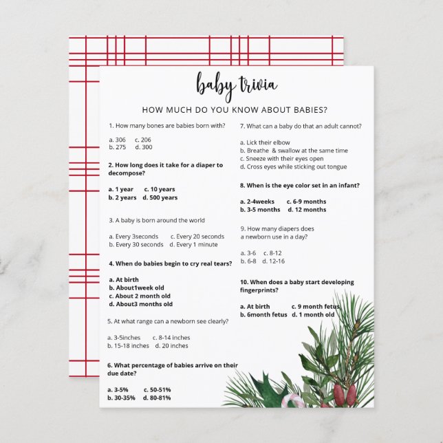 Evergreen Snö Baby Trivia | Barnstödsspel (Fram/baksida)