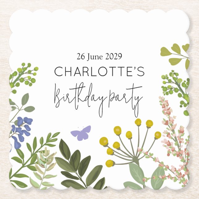 Evergreen Summer Garden Födelsedagsfest Underlägg Papper (Framsida)