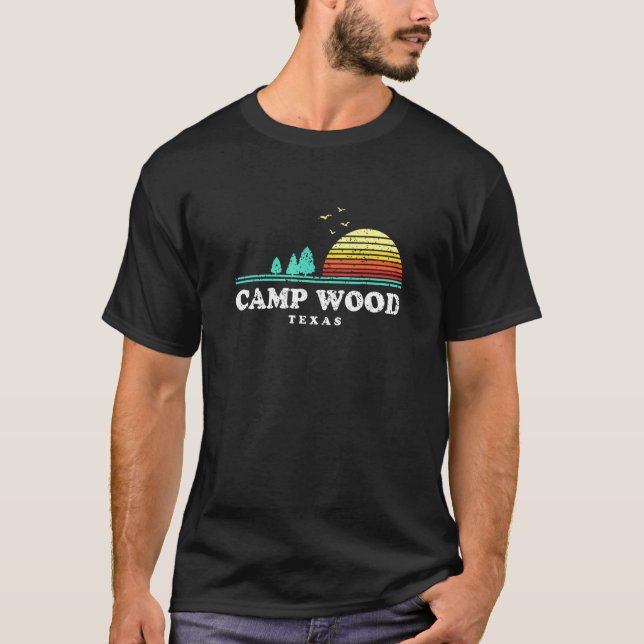 Evergreen Sunset Camp Wood Forest Texas Skogen Cam T Shirt (Framsida)