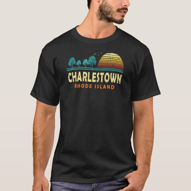 Evergreen Sunset Charlestown Forest Rhode island W T Shirt (Framsida)