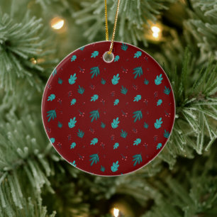 Evergreen Träd Lövs & Red Holly Berries Julgransprydnad Keramik