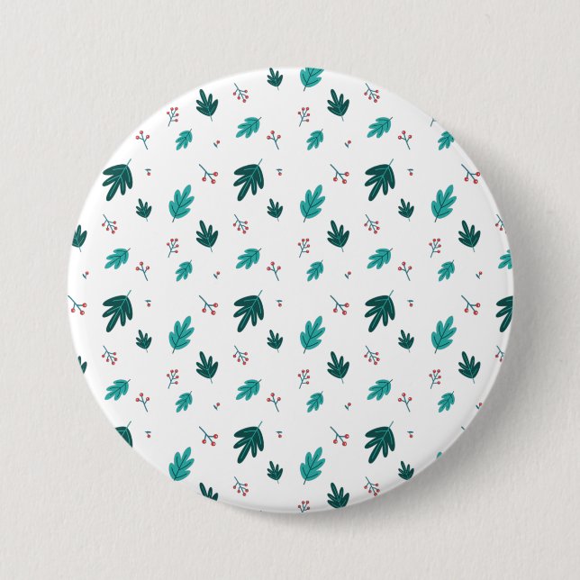 Evergreen Träd Lövs & Red Holly Berries Knapp (Framsida)