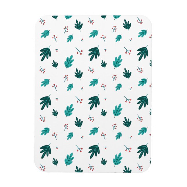 Evergreen Träd Lövs & Red Holly Berries Magnet (Vertikal)