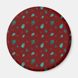 Evergreen Träd Lövs & Red Holly Berries Magnet
