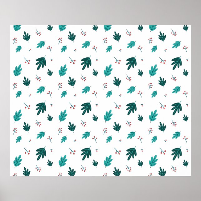 Evergreen Träd Lövs & Red Holly Berries Poster (Framsidan)