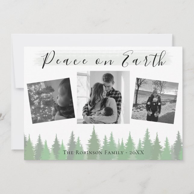 Evergreen Träd Peace på jorden 3 bild Jul jul Julkort (Framsida)