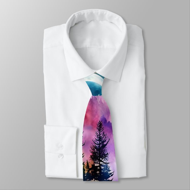 Evergreen Träd Silhouette rosa himlar Slips (Bunden)