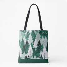 Evergreen Träd Winter Forest Snö Monogrammed