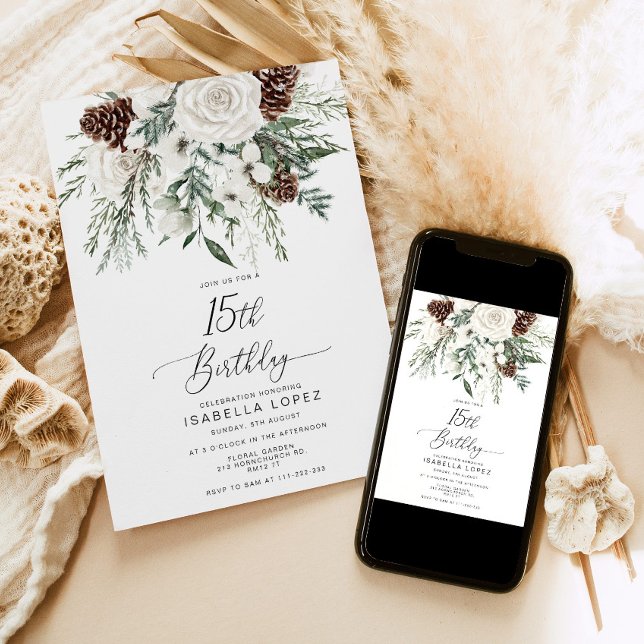 Evergreen vintertid Quinceanera 15:e födelsedagen Inbjudningar (Skapare uppladdad)