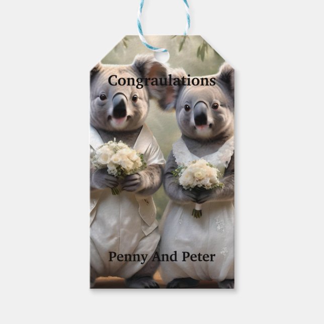 "Evergreen Vows: A Koala Bröllop in White" Presentetikett (Framsidan)