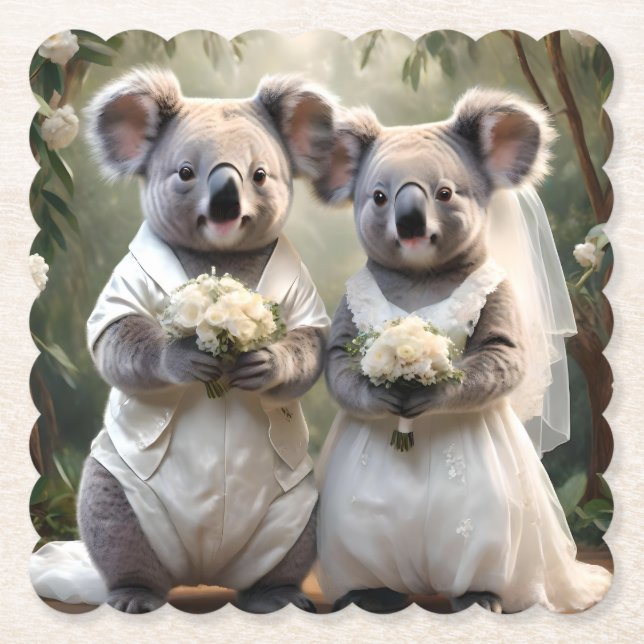 "Evergreen Vows: A Koala Bröllop in White" Underlägg Papper (Framsida)