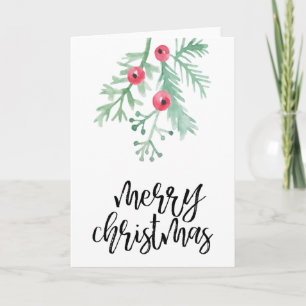 Evergreen Watercolor God jul Tom Helgkort