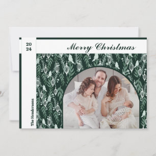 Evergreen White Ribbon Modern One Photo jul Julkort