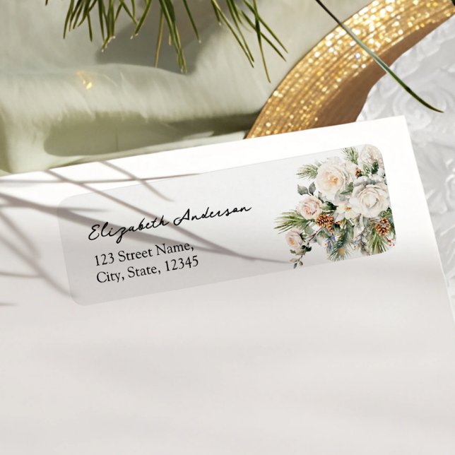 Evergreen Winter Blommigt Möhippa Return Returadress Etikett (Skapare uppladdad)