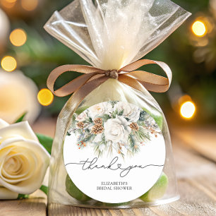Evergreen Winter Blommigt Tack Möhippa Runt Klistermärke