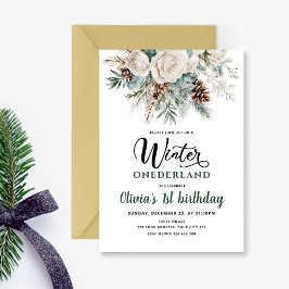 Evergreen Winter Onederland Första födeldagen Inbjudningar