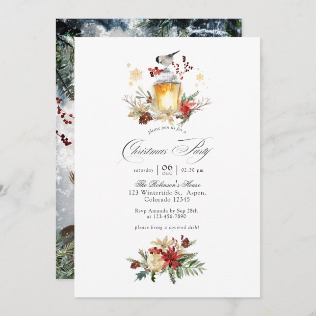 Evergreen - Wintertide Woodland jul Party Inbjudningar (Fram/baksida)
