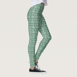Evergreen With White Crochet Snöre Mönster Leggings