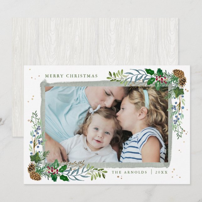 Evergreen Woodland Framed Fotojulkort Inbjudningar (Fram/baksida)