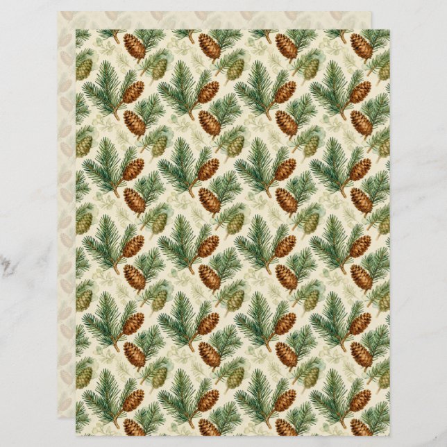 Evergreens and Cones Scrapbook Paper (Fram/baksida)
