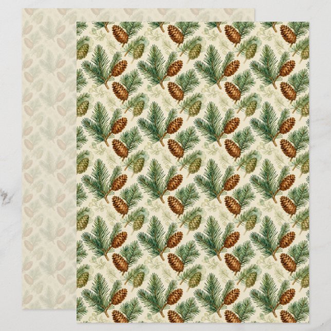 Evergreens and Cones Scrapbook Paper (Fram/baksida)