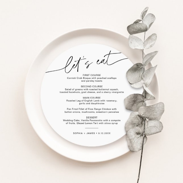 EVERLEIGH Minimalist Round Bröllop Dinner Menu Inbjudningar (Skapare uppladdad)